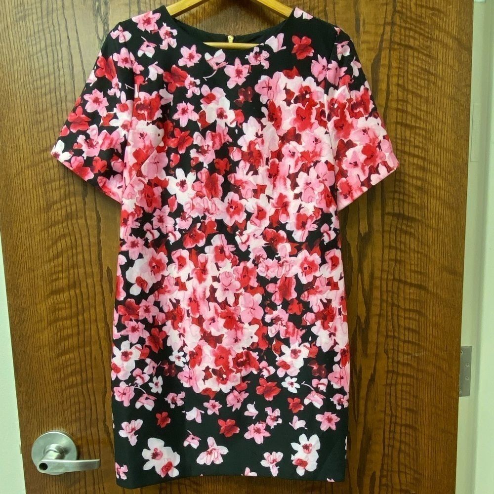 Eliza j petite black floral cherry blossom print sheath dress with‎ cap sleeves